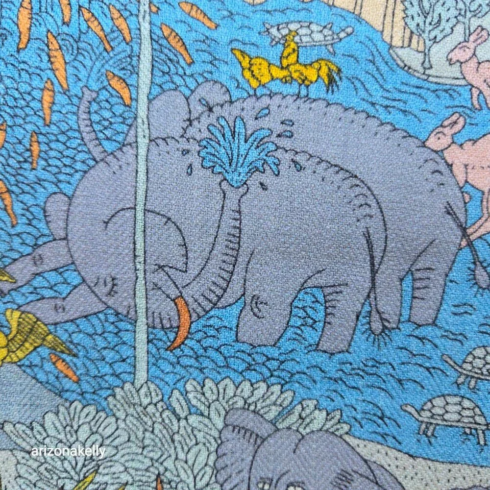 Wool/Silk Scarf With Hand-Rolled Edges Animal Nature Print